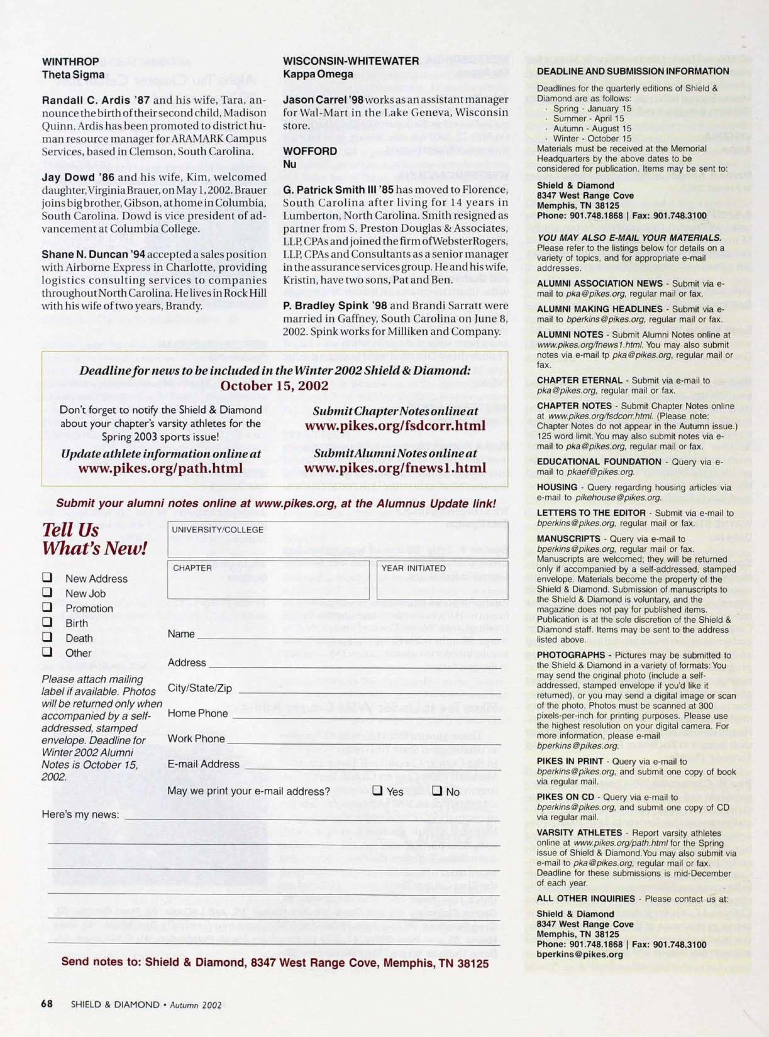 Tell Us What's New! Form, Autumn 2002